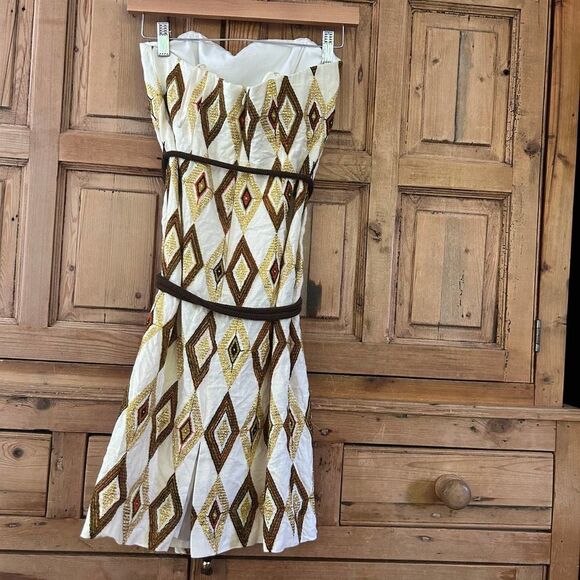 Milly of New York Size 2 Strapless Dress‎ Embroidered Metallic Belted - Picture 3 of 6